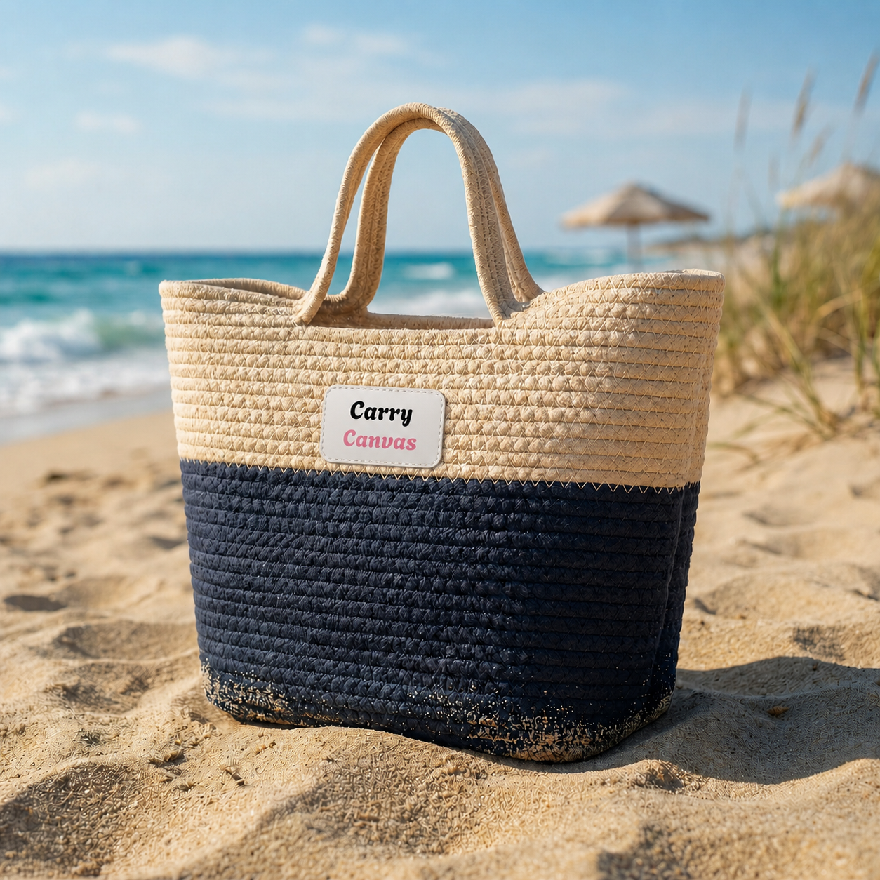 CarryCanvas Woven Straw Beach Tote Personalizable